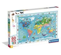 Clementoni - Puzzle per Bambini 60 Pezzi Supercolor, per Bambini 4+ Anni, Illustrazione Animali Wildlife Map, Idea Regalo, Made in Italy, 62x42 cm, 26072