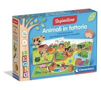 Clementoni Sapientino - Animali in Fattoria Legno, Gioco Educativo Bambini 1-3 Anni, Incastraforme e Gioco di Percorso con 12 Animaletti in Legno e Due Maxi Cartelle, Lingua Italiana, 16667