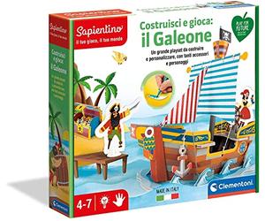Clementoni Sapientino Costruisci e Gioca: Il Galeone dei Pirati Gioco educativo 5 Anni (Versione in Italiano), Cartone 100% Riciclato, Play for Future Made in Italy, Multicolore, 16317