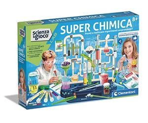 Clementoni Scienza e Gioco Lab - Super Chimica, Laboratorio Chimica, Kit Esperimenti Scienza, Laboratorio Scientifico 8 Anni, Manuale in Italiano, Made in Italy, Multicolore, 36 x 9 x 53 cm