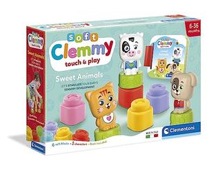 Clementoni Soft Clemmy - Sweet Animals, Play Set Bambini 6-36 Mesi, con 6 Mattoncini per Costruzioni e 3 Personaggi, Gioco Prima Infanzia Made in Italy, per Stimolare i Sensi dei più Piccoli, 17849