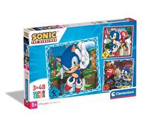 Clementoni- Sonic Supercolor Puzzle-Sonic-3x48 (Include 3 48 Pezzi) Bambini 5 Anni, Puzzle Cartoni Animati, Made in Italy, Multicolore, 25320
