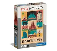 Clementoni- Style in The City Barcelona-1000 Pezzi, Puzzle Città, Illustrazioni D'Autore, Verticale, Divertimento per Adulti, Made in Italy, Multicolore, 39847