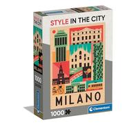 Clementoni- Style in The City Milano-1000 Pezzi, Puzzle Città, Illustrazioni D'Autore, Verticale, Divertimento per Adulti, Made in Italy, Multicolore, 39842
