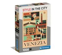 Clementoni- Style in The City Venezia-1000 Pezzi, Puzzle Città, Illustrazioni D'Autore, Verticale, Divertimento per Adulti, Made in Italy, Multicolore, 39846