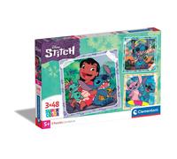 Clementoni- Disney Stitch Supercolor Stitch-3x48 (Include 3 48 Pezzi) Bambini 5 Anni, Puzzle Cartoni Animati, Made in Italy, Multicolore, 25321