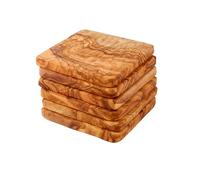 Cleminson - Set di 6 - Sottobicchieri quadrati in legno d'ulivo 9 x 9 cm, rustici, senza plastica e natural