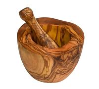Cleminson® Set di mortaio e pestello in legno d'ulivo realizzato a mano, essenziale per macinare spezie ed erbe aromatiche