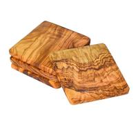 Cleminson Sottobicchieri quadrati in legno di ulivo, 9 cm, set da 6 o 4 pezzi, in legno rustico, per soggiorno o sala da pranzo (4)