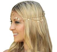 Cleminsta Copricapo in Oro per Donne e Ragazze Con Paillettes Boho a Strati, Catena per Capelli da Sposa Con Nappa, per la Testa, Festival, Gitana