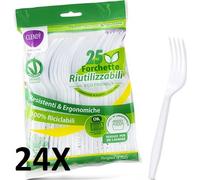 CLENDY 24x FORCHETTE RIUTILIZZABILI PZ.25, TOTALE 600 FORCHETTE 0000000440784