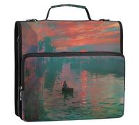 Cléonard Monet Sunrise Art - Raccoglitore con cerniera, 3,8 cm, 3 anelli, resistente, con tracolla, per la scuola