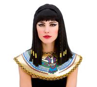 Cleopatra Egiziano Parrucca Donna Regina Costume Nero Oro Intrecciato Capelli