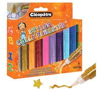 Cléopâtre Lot de 10 Stylos Colle Pailletés avec Embout Fin Set di 10 Penne adesive Glitterate con Punta fine, Colori Assortiti, 12g