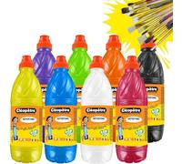 CLEOPATRE PGBB1X8+260161-Set di 8 flaconi di guazzo da 1 l + set di 25 pennelli e pennelli per scuola, multi, 15 x 10 x 5