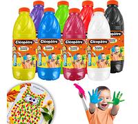 Cléopâtre Prima Gouache Baby 2 in 1 - Pittura a Dito Lavabile per Bambini da 2 Anni Colori Assortiti - Confezione da 8 flaconi da 1L, Multi