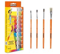 CLEOPATRE - Set di 10 tubi dipinti gouache 10 ml bianco, giallo primario, magenta, blu primario, nero, arancione, rosso brillante, verde, viola e marrone + 4 pennelli
