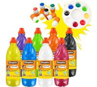 CLEOPATRE - Set di 8 bottiglie di vernice a guazzo, 1 l, tavolozza e 8 timbri per stencil, 8 colori assortiti