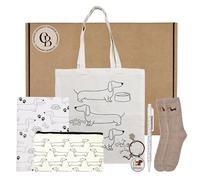 Clermont Bundles Set regalo bassotto per donne e uomini, cesto regalo con cane salsiccia, in bundle con calzini, blocco note e penna, portachiavi, borsa per il trucco, borsa tote