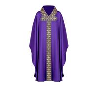 Clero Sacerdote Robe da Uomo Retro Vestito da preghiera Lungo Sacerdotale Celebrant Chasuble Chiesa Padre Tunica Tradizionale Cappotti Cattolici Ramadan Abbigliamento Cosplay Travestimento, O viola