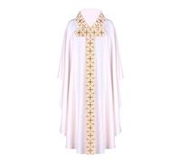 Clero Sacerdote Robe da Uomo Retro Vestito da preghiera Lungo Sacerdotale Celebrant Chasuble Chiesa Padre Tunica Tradizionale Cappotti Cattolici Ramadan Abbigliamento Cosplay Travestimento, O bianco