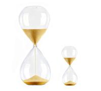 Clessidra 60 e 5 Minuti, Set di 2 Clessidre d'Oro in Vetro Borosilicato di Sicurezza 1.83mm Timer da Cucina per Uova, Giochi, Ufficio