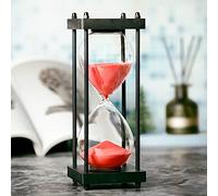 Clessidra da 60 minuti, con cornice in legno nero, con sabbia decorativa (sabbia rossa, grande)