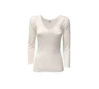 Clessidra Maglia Donna Manica Lunga in Lana Merino Seta Made in Italy, Scollo a V, Maglia Intima, Camiciola, Maglietta Manica Lunga, Lana Seta, Maglia Donna, Lana E-8311 (2, Avorio)