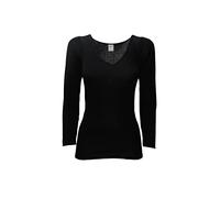 Clessidra Maglia Donna Manica Lunga in Lana Merino Seta Made in Italy, Scollo a V, Maglia Intima, Camiciola, Maglietta Manica Lunga, Lana Seta, Maglia Donna, Lana E-8311 (2, Nero)