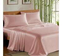 Cleva Home Sheets Set di lenzuola per letto matrimoniale, in 100% rayon derivato dal bambù, lussuosamente morbide, fresche, doppie cuciture, con tasche profonde 40,6 cm (Queen, rosa)
