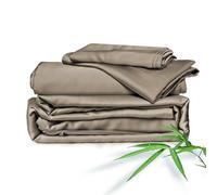 Cleva Home Sheets Set di lenzuola per letto matrimoniale, in 100% rayon derivato dal bambù, lussuosamente morbide, fresche, doppie cuciture, con tasche profonde 40,6 cm (Queen, tortora)