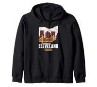 Cleveland, Orizzonte, Città, in, Ohio, Mappa, Stato, Silhouette, vendemm Felpa con Cappuccio