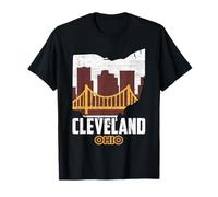 Cleveland, Orizzonte, Città, in, Ohio, Mappa, Stato, Silhouette, vendemm Maglietta