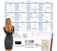 CLEVER CLEAN, Grande calendario da parete cancellabile a secco, 121,9 x 152,4 cm, agenda annuale 2024 non datata per casa, ufficio, progetti scolastici, organizer per attività cancellabili e laminate
