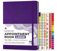 Clever Fox Agenda oraria con incrementi di 15 minuti, planner per lavoro quotidiano e cose da fare, settimanali e mensili, senza data, copertina rigida, formato A4, viola