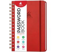 Clever Fox Libro delle password a spirale, organizer per indirizzi Internet e password con linguette alfabetiche laminate, diario con copertina rigida, dimensioni medie, 15,5 x 19,6 cm, colore: rosso