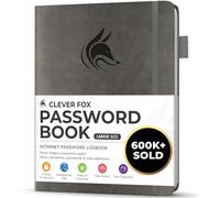 Clever Fox Libro delle password, con linguette alfabetiche, organizer per indirizzi Internet, grande custode delle password per gli accessi al sito web, grigio