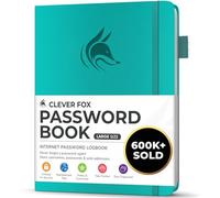 Clever Fox Libro delle password, con linguette alfabetiche, organizer per indirizzi Internet, grande custode delle password per gli accessi al sito web, acquamarina