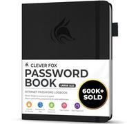 Clever Fox Libro delle password, con linguette, per indirizzi Internet e password, con linguette alfabetiche, grande formato per l'accesso al computer e al sito web, colore: nero