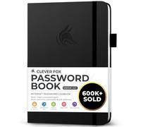 Clever Fox Libro delle password, con linguette, per indirizzi Internet e password, con linguette alfabetiche, formato medio, per accesso al computer e al sito web, colore: nero
