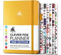 Clever Fox Planner 2nd Edition - Agenda settimanale e mensile per obiettivi, organizer per la gestione del tempo e la produttività, senza data, A5 (giallo ambrato)