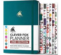 Clever Fox Planner 2nd Edition - Agenda settimanale e mensile per obiettivi, organizer per la gestione del tempo e la produttività, senza data, formato A5 (verde acqua scuro)