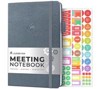 Clever Fox Taccuino per riunioni, organizer per lavoro e affari, con note e elementi d'azione, blocco note per la gestione di progetti e riunioni, formato A5, colore: argento e nero