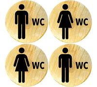 Clever Pool Set di adesivi per WC da donna e da uomo, cartello - resistente alle intemperie - cartello per porta - targhetta pellicola - D = 148 mm (2 WC H-D Holz, in lingua tedesca)