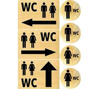 Clever Pool Set di adesivi per WC da donna e da uomo, cartello - resistente alle intemperie - cartello per porta - targhetta pellicola - D = 148 mm (2 WC H-D+3 Pfeil Holz, in lingua tedesca)