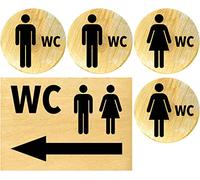 Clever Pool Set di adesivi per WC da donna e da uomo, cartello - resistente alle intemperie - cartello per porta - targhetta pellicola - D = 148 mm (2 WC H-D+ Pfeil links Holz, in lingua tedesca)