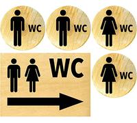 Clever Pool Set di adesivi per WC da donna e da uomo, cartello - resistente alle intemperie - cartello per porta - targhetta pellicola - D = 148 mm (2 WC H-D+ Pfeil rechts Holz, in lingua tedesca)