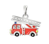CLEVER SCHMUCK Ciondolo con vigili del fuoco, 12 x 9 mm, rosso, nero, giallo, laccato, argento sterling 925, per bambini piccoli, in confezione regalo pieghevole
