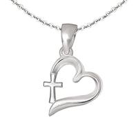 CLEVER SCHMUCK Collana a forma di croce nel cuore, 12 mm, semplice e fine, con ancora 40 cm, per bambini, per la prima comunione, cresima, in argento sterling 925, con custodia a croce, Metallo