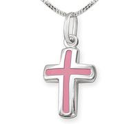 CLEVER SCHMUCK - Collana con Ciondolo a Forma di Croce, in Argento Sterling 925, Dimensioni Croce 12 cm e Lunghezza Catenina 38 cm, Colore: Rosa